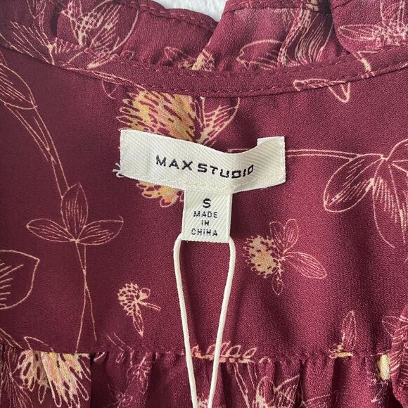 Max Studio Women's Wrap Knee Dress 3/4 Sleeve Floral Burgundy Size Small NWT - Picture 2 of 13